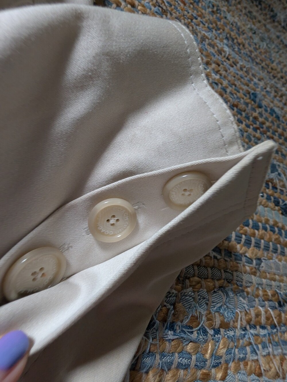 Coach Trench Coat L Cream Signature Lining Classic Quiet Luxury *Flaws* Scarf - Picture 12 of 16